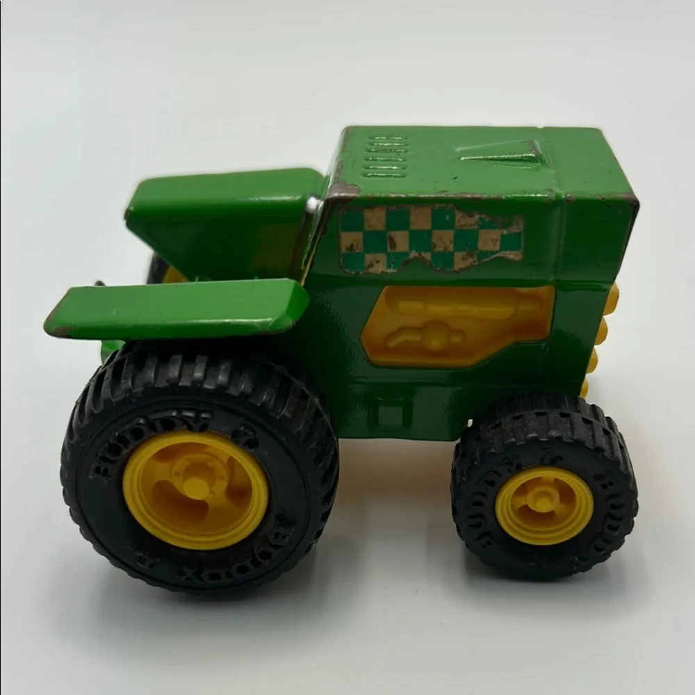 Vintage Buddy L Green Farm Toy Tractor Checkered Yellow Made In Japan Die Cast